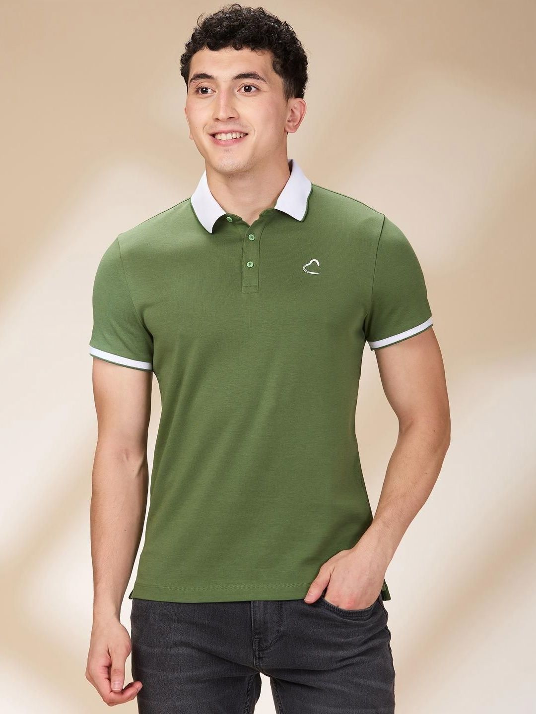 Being Human Men Solid Polo Collar Cotton Slim Fit T-shirt