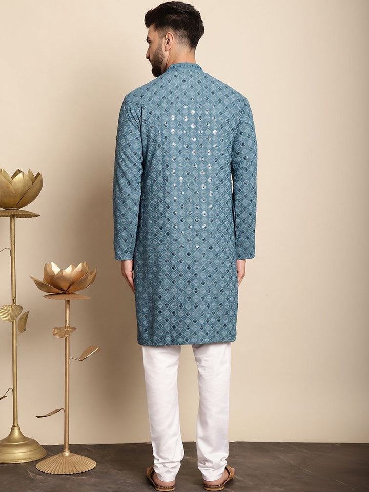 Anouk Lelaki Motif Etnik Bersulam Kurta Kapas Tulen Biasa dengan Piyama