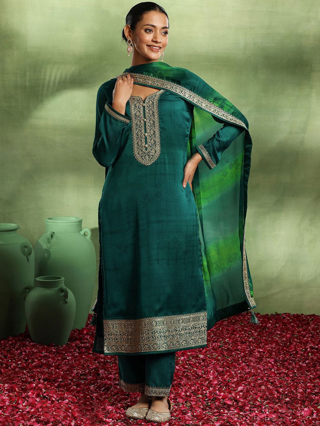 Libas Ethnic Motifs Embroidered Kurta with Palazzo & Dupatta