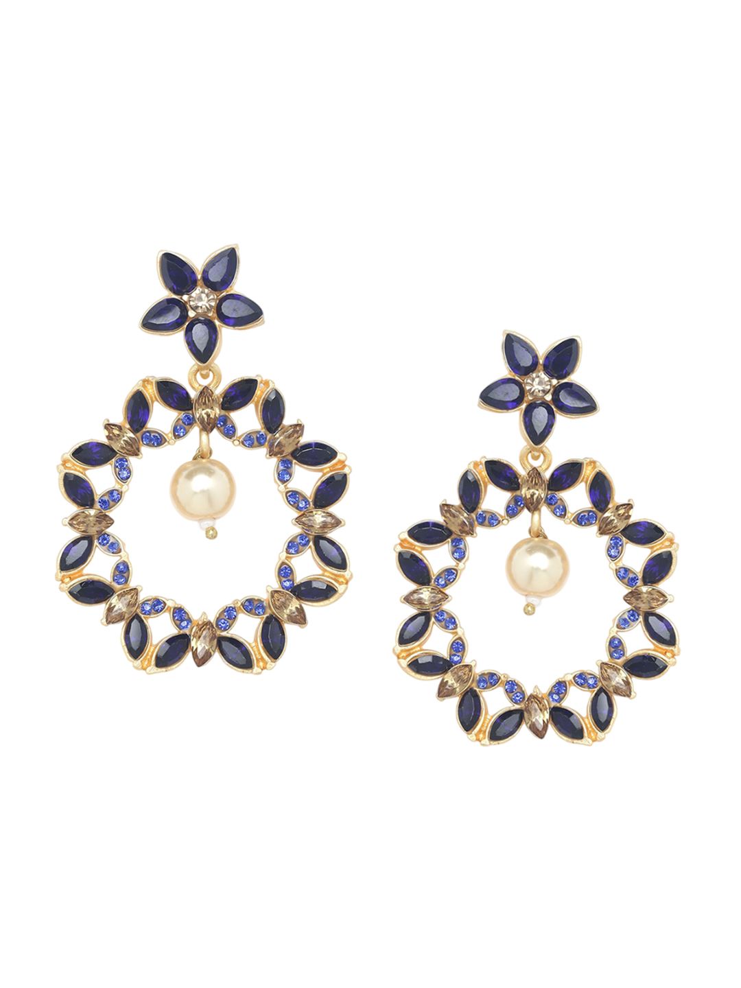 Anouk Gold Plated Cubic Zirconia Studded Circular Drop Earrings