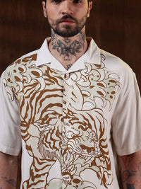 Eszett Graphic Printed Cuban Collar Cotton Baju Kasual Bersaiz Besar