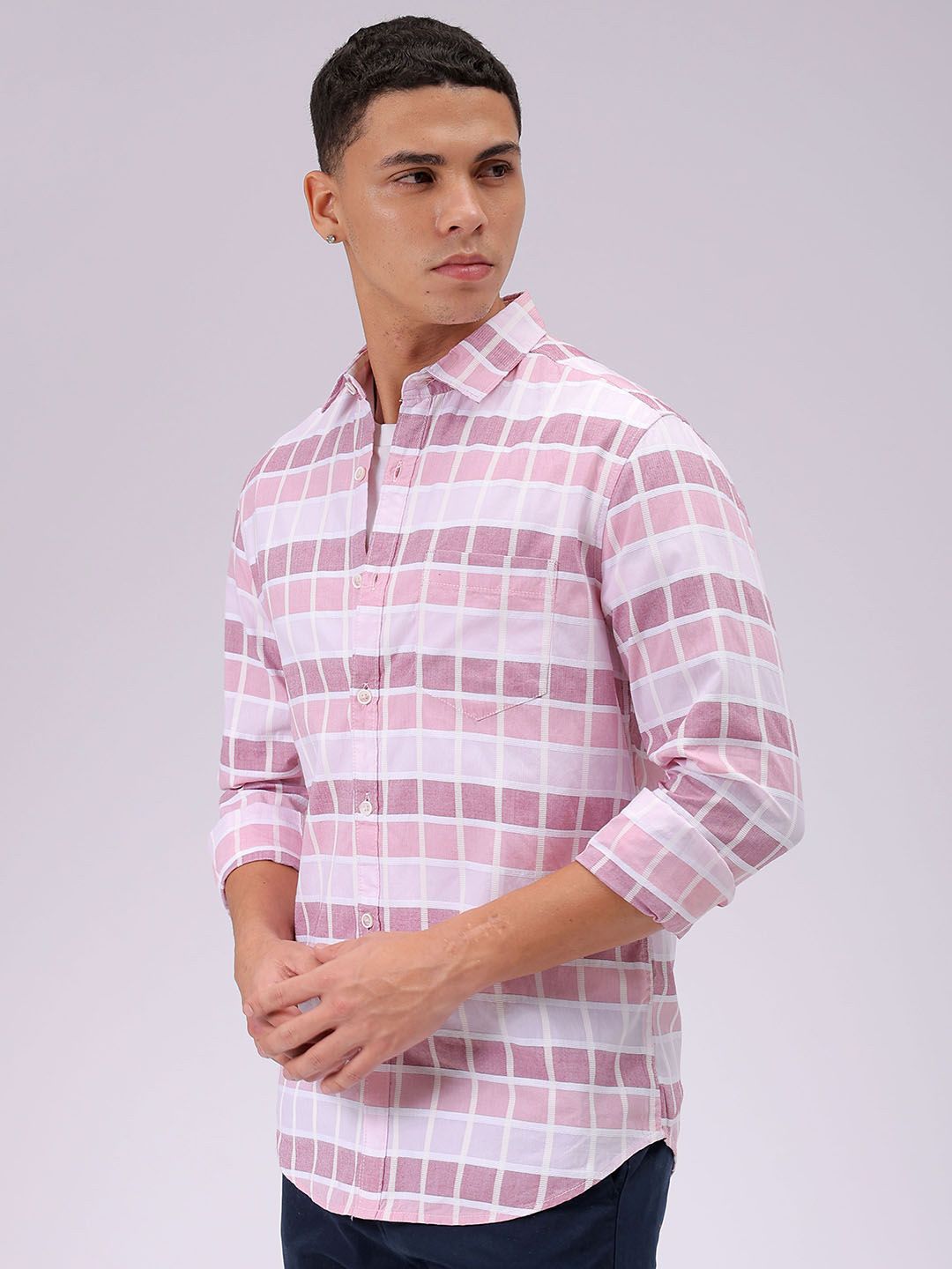 The Indian Garage Co Slim Fit Checked Pure Cotton Casual Shirt