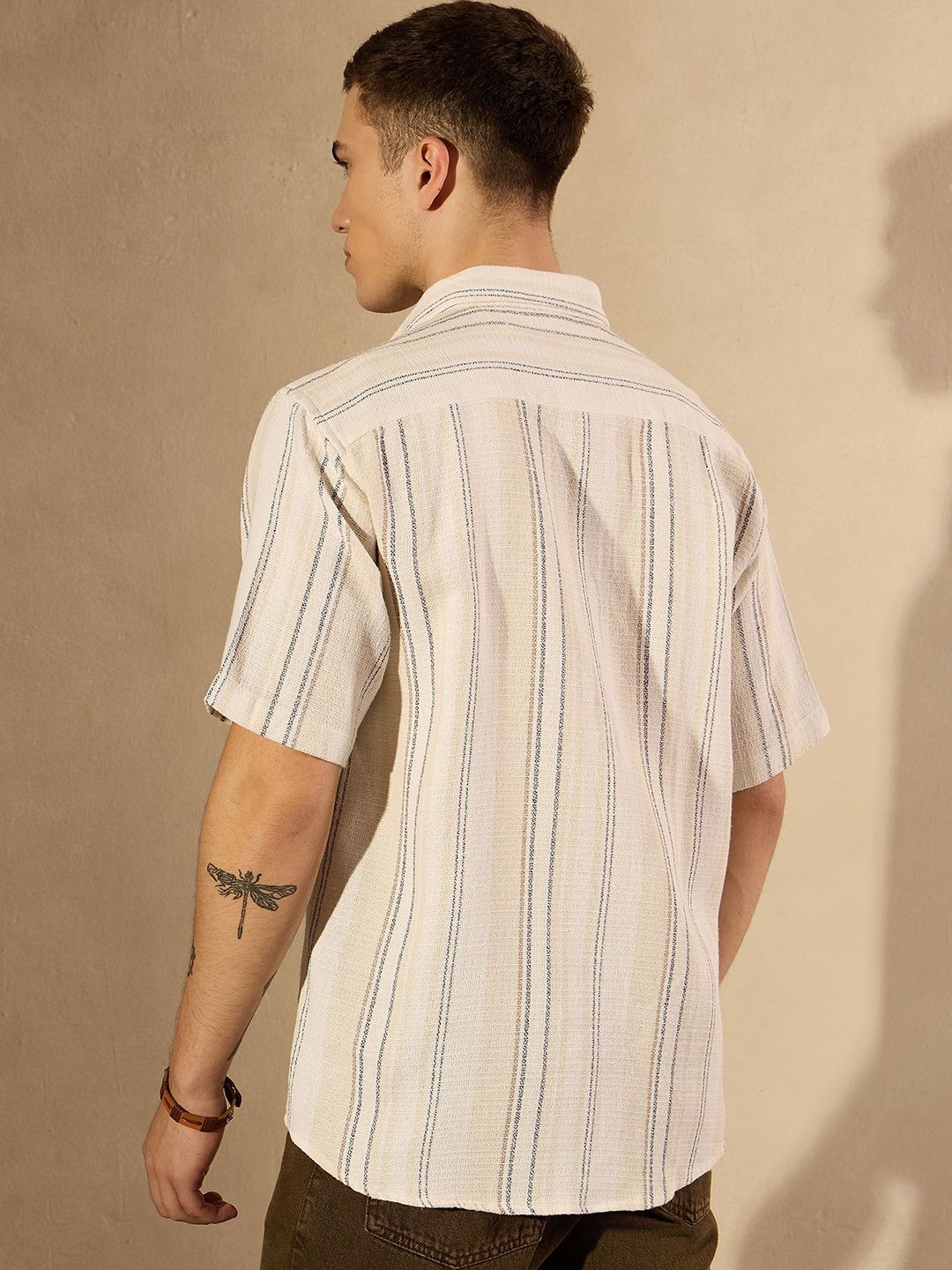 DENNISON Men Aspect Striped Oversized Cotton Shirt