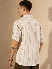 DENNISON Men Aspect Striped Oversized Cotton Shirt