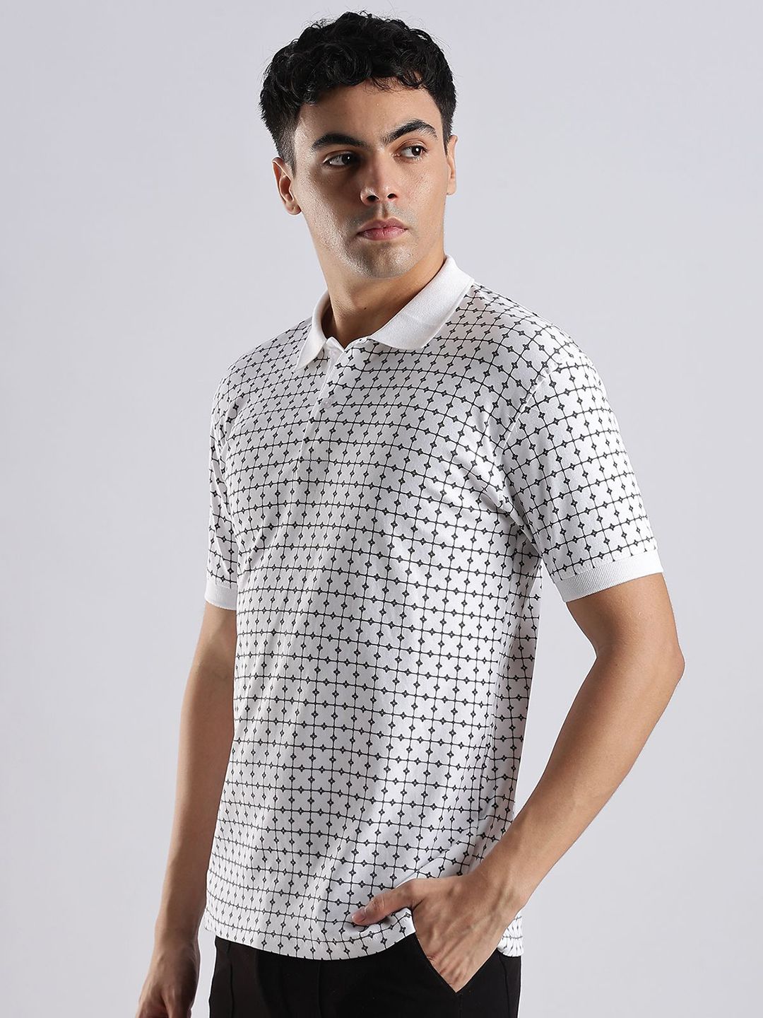 Baju-T Kapas Kolar Polo Bercetak Bunga ADRO