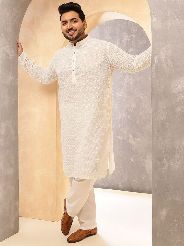 SOJANYA PLUS Men Geometric Embroidered Cotton Kurta with Pyjama