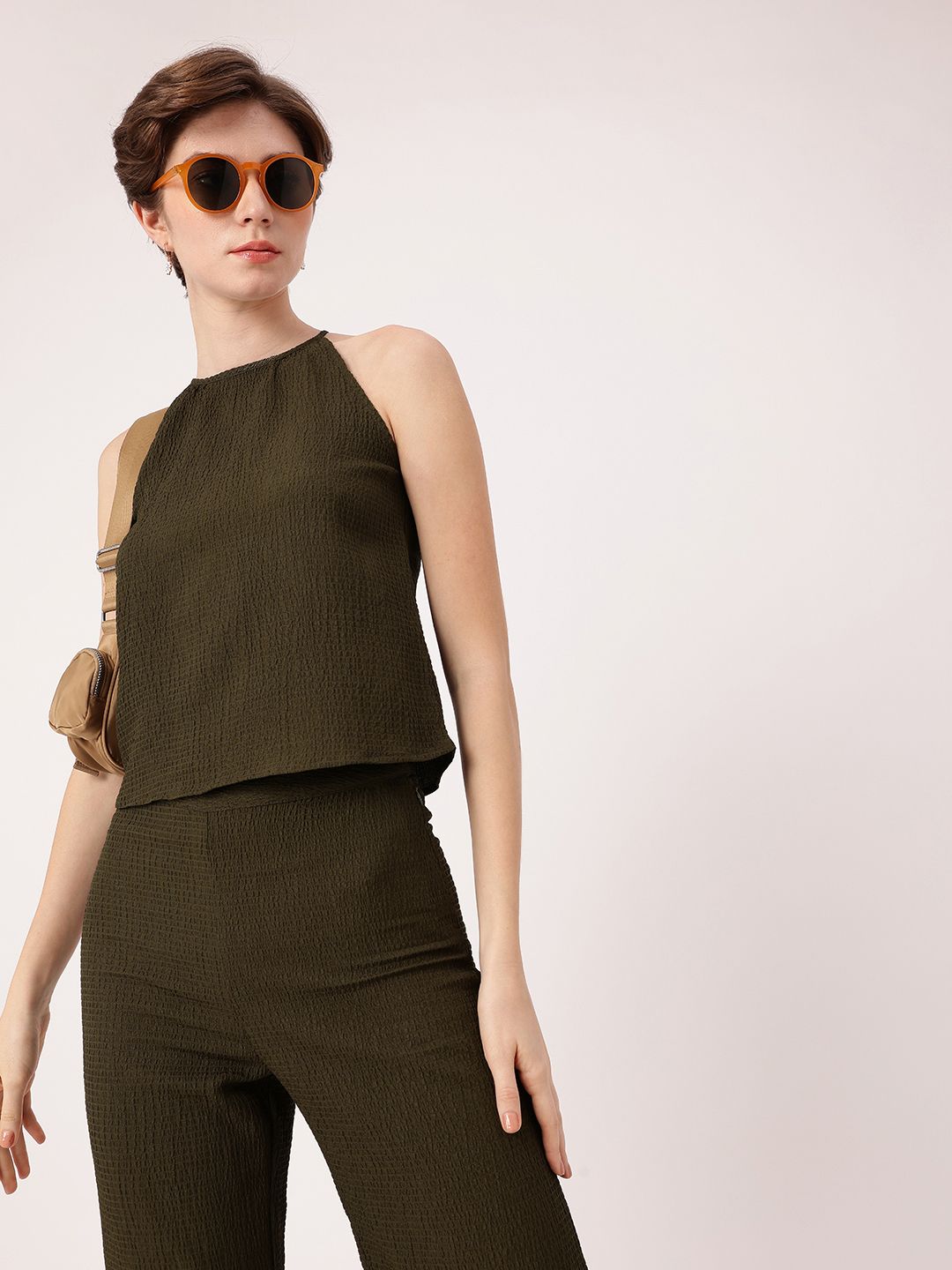 DressBerry Breezy Vibe Seersucker Sleeveless Top & Trousers Co-Ords
