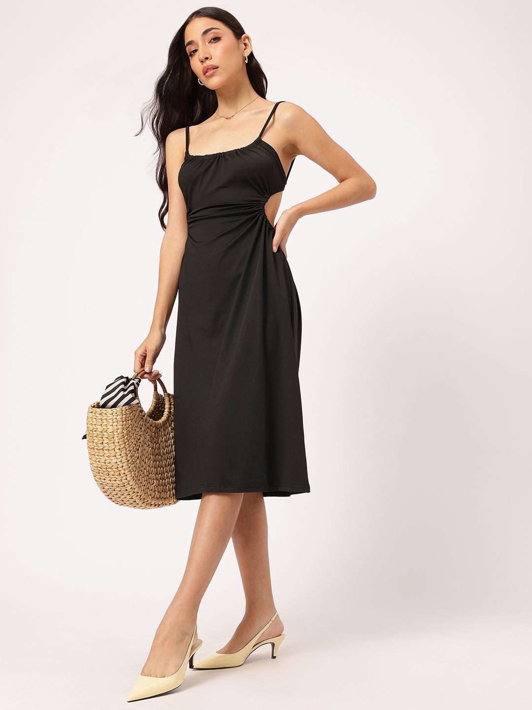 DressBerry Cutie-Pie Style Tie-Up Open Back Shoulder Straps A-Line Dress