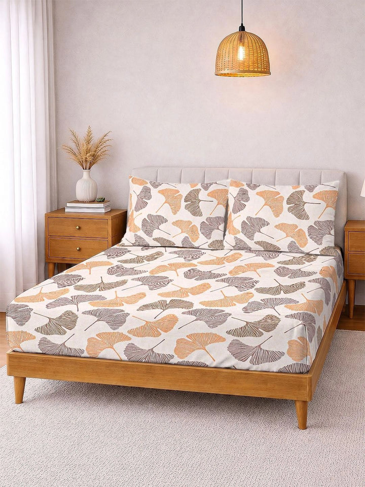 Myntra Elegant Homes Beige Floral 300 TC Queen Bedsheet with 2 Pillow Covers