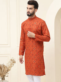 SOJANYA Motif Etnik Bercetak Kolar Jalur Kurta Lurus