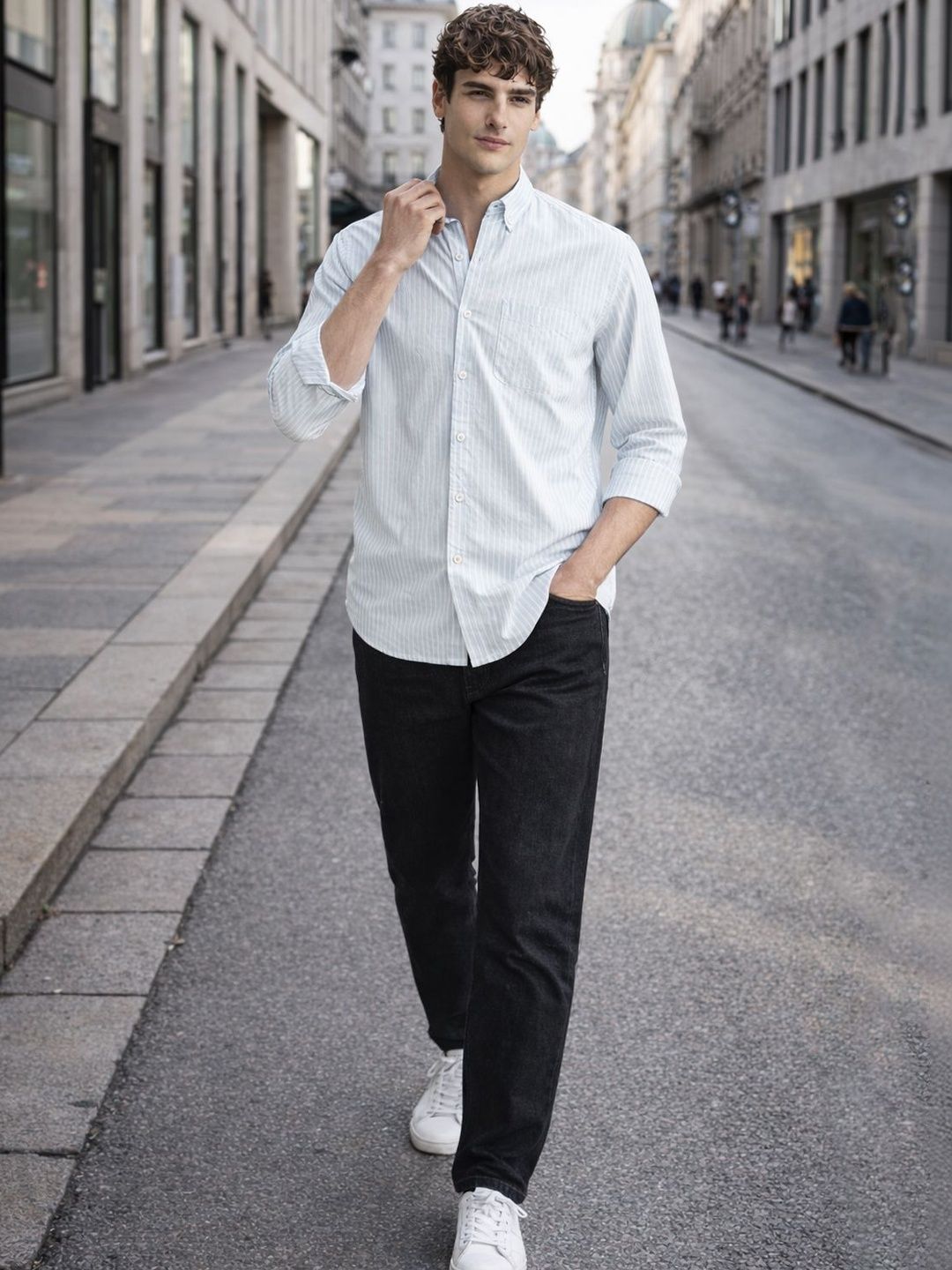ADRO Men Standard Striped Casual Shirt