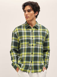 THE BEAR HOUSE Men Spread Collar Tartan Checked Cotton Relaxed Fit Casual Shirt