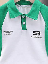 YK Printed Shirt-Collar T-Shirt With Shorts Clothing Set