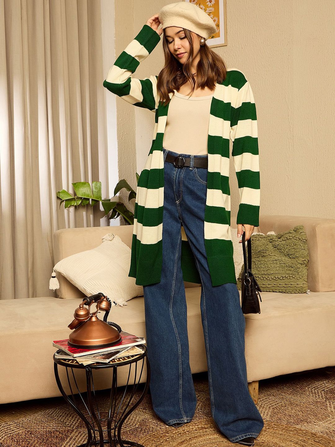 Berrylush Women Striped Longline Cardigan