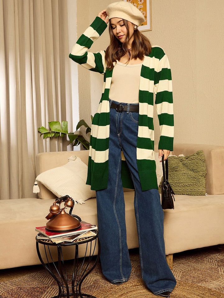 Berrylush Women Striped Longline Cardigan