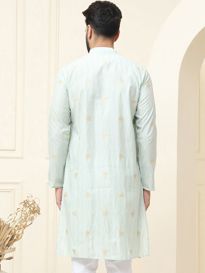 SOJANYA Geometric Woven Design Band Collar Neck Regular Cotton Silk Kurta