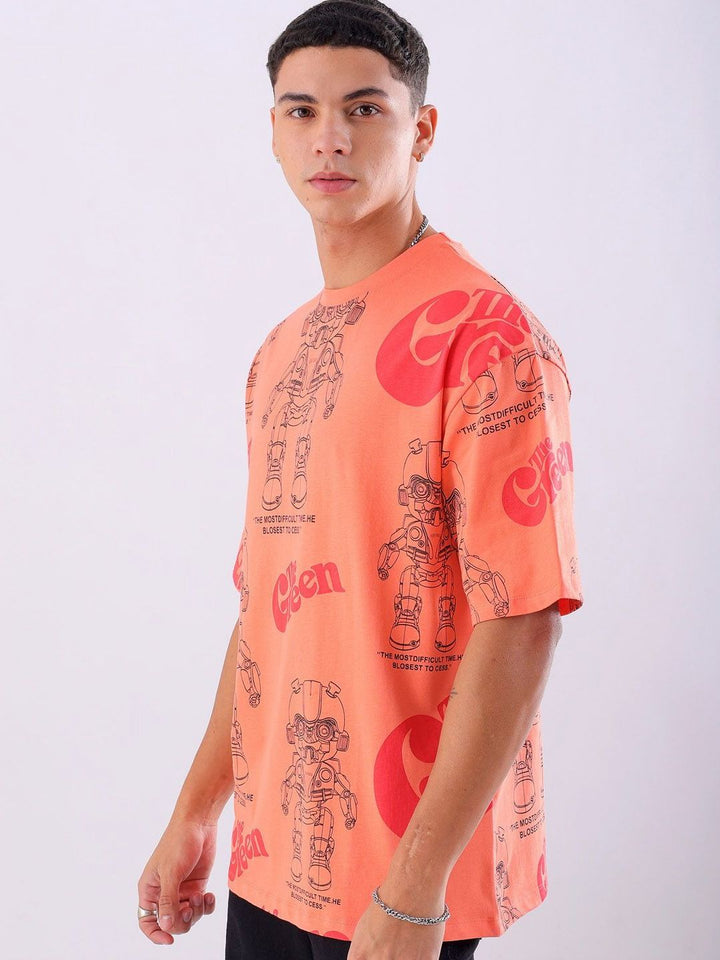 The Indian Garage Co Men Floral Printed Hooded Boxy Pure Cotton T-shirt