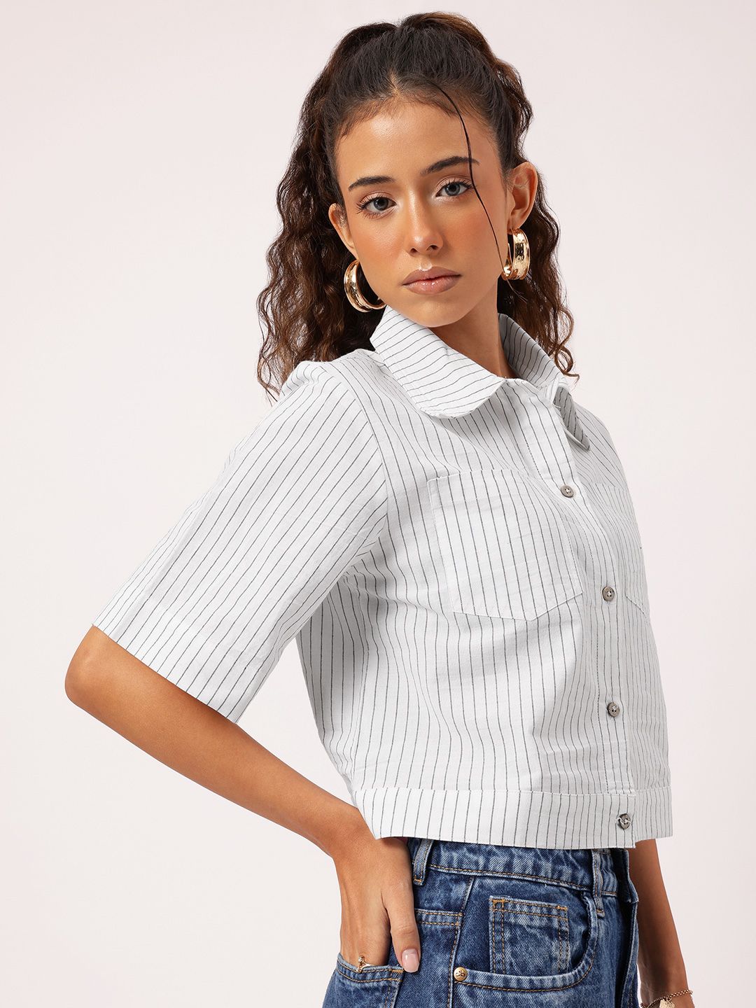 DressBerry Functional Fashion Striped Boxy Shirt