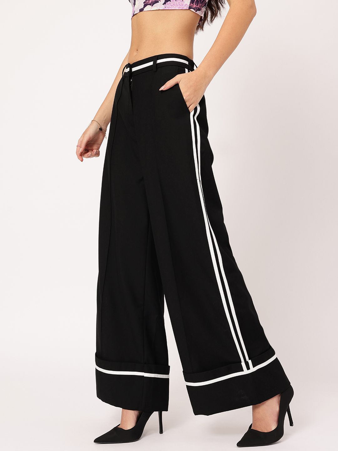 DressBerry Women Casual Sophistication Wide-Leg Trousers with Side-Stripes