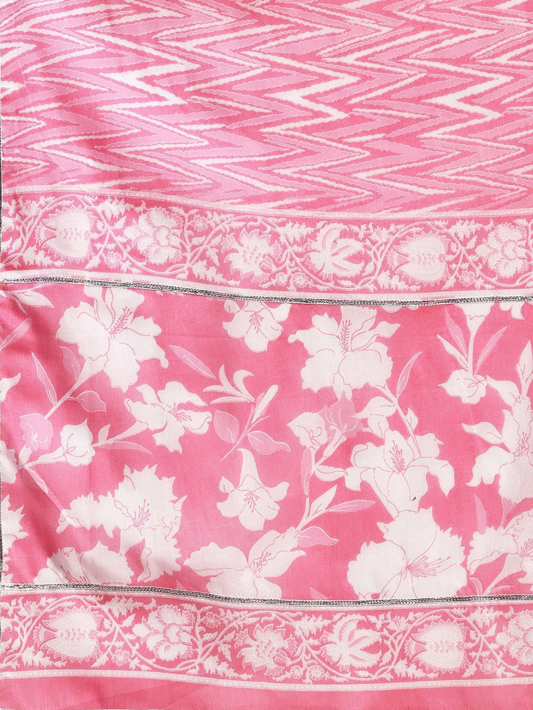 Libas Floral Printed Panelled Thread Work Pure Cotton Anarkali Kurta & Churidar & Dupatta