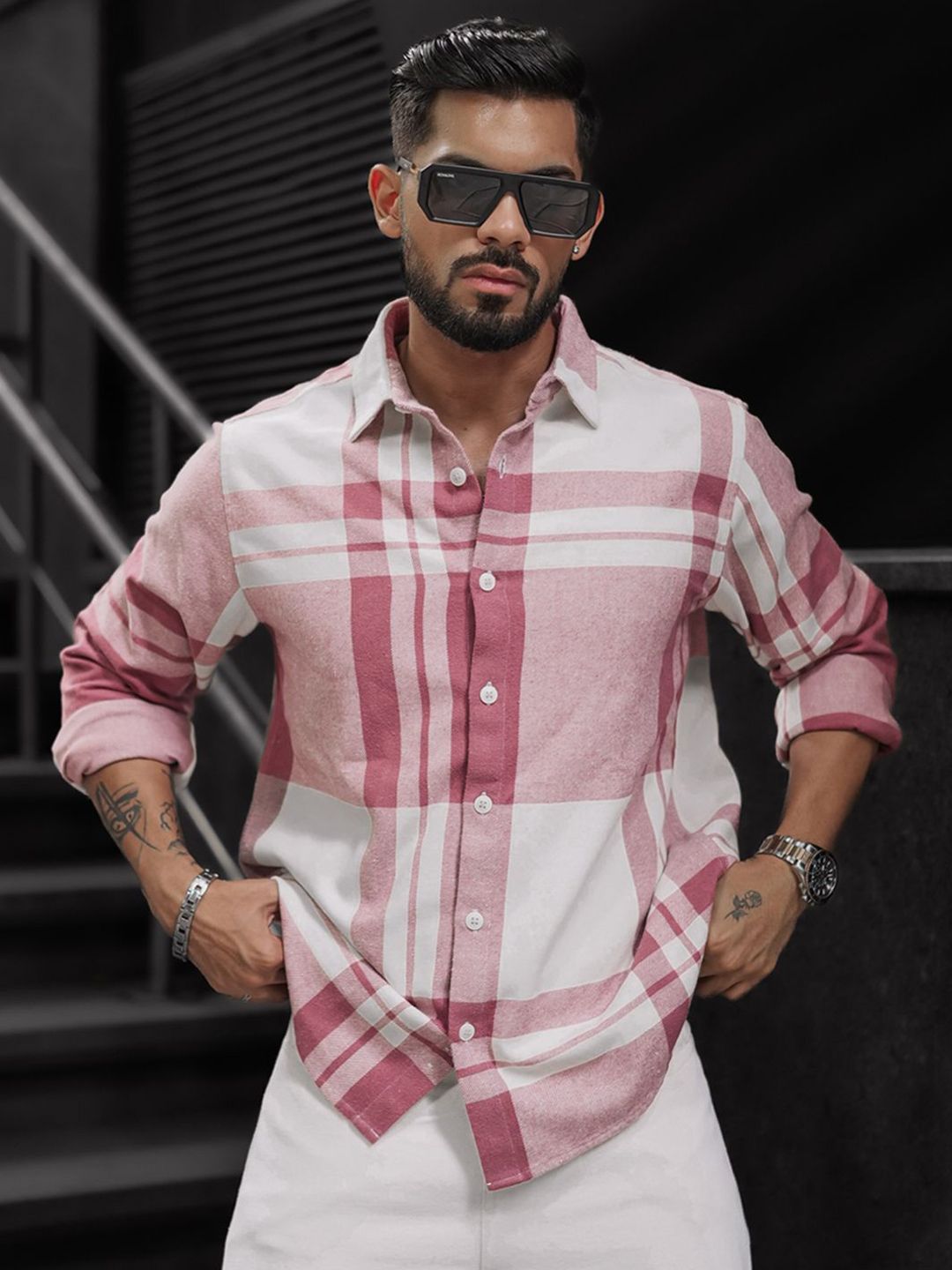 Powerlook Men Spread Collar Tartan Checked Casual Shirt