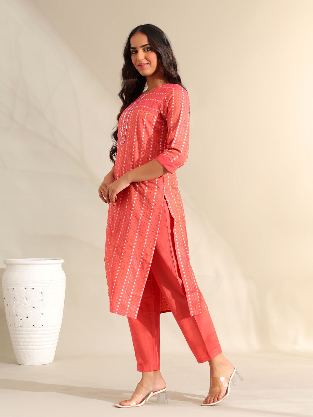 Motif Etnik Wanita Mamicha Bercetak Cermin Biasa Bekerja Kurta Kapas Tulen dengan Seluar