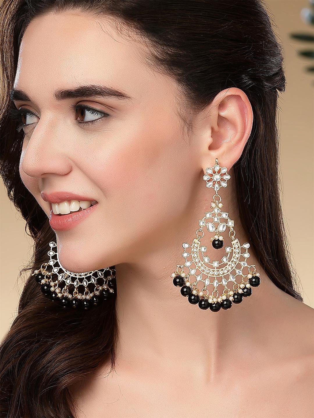KARATCART Black Gold Plated Classic Chandbalis Earrings