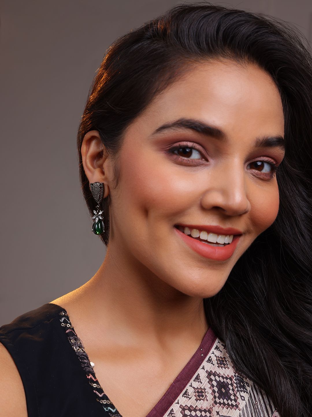 PANASH Silver-Plated Cubic Zirconia Studded Contemporary Drop Earrings