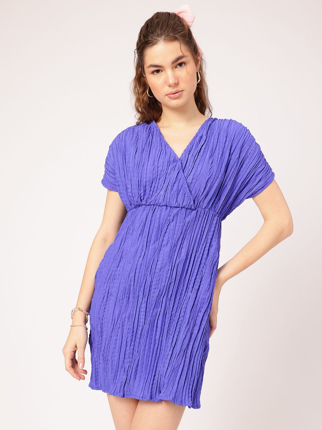 DressBerry Parisian Chic Crinkled Cut-Out A-Line Mini Dress