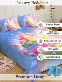 Blue Cartoon Characters 7D 400 TC Double King Superfine Bedsheet With 2 Pillow Cover