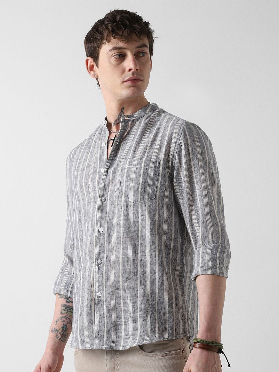 VASTRADO Men Slim Fit Multi Stripes Opaque Casual Shirt
