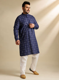 SOJANYA PLUS Ethnic Motifs Printed Mandarin Collar Straight Cotton Linen Kurta