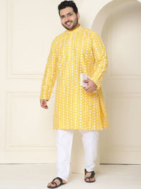 SOJANYA PLUS Floral Embroidered Thread Work Silk Cotton Straight Kurta with Pyjamas