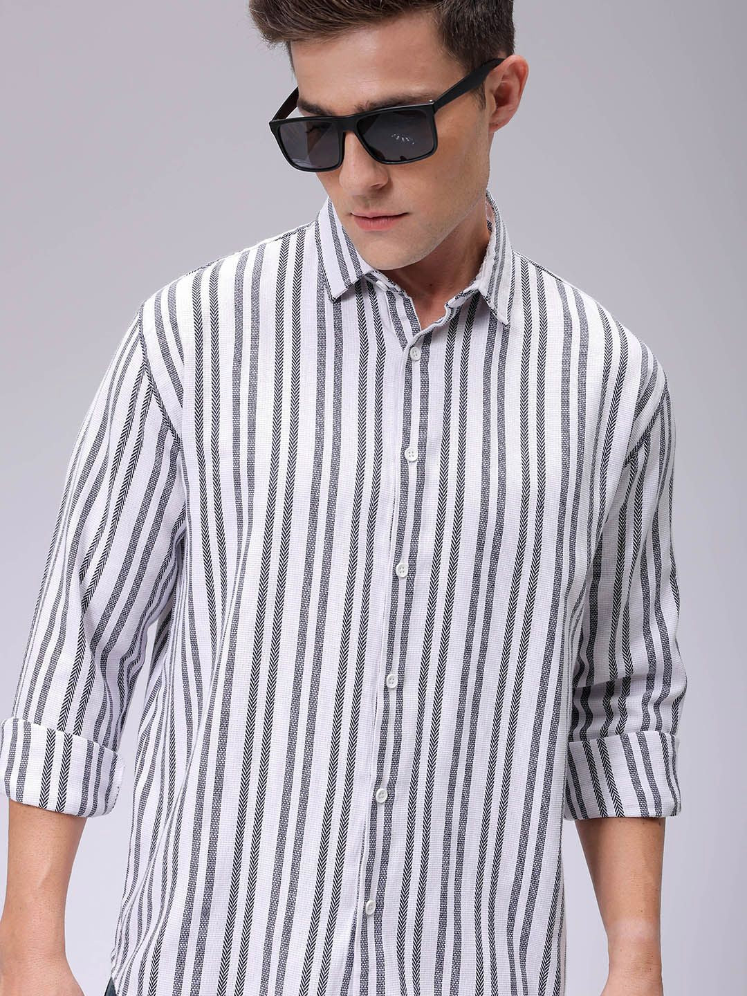 The Indian Garage Co Relaxed Fit Striped Dobby Textured Resortwear Shirt