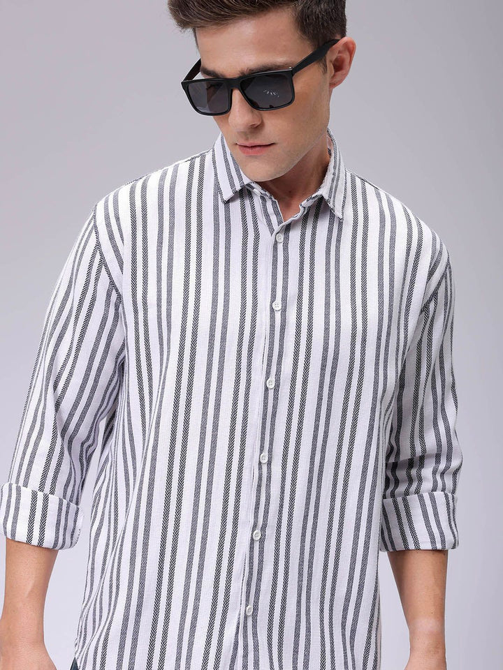 The Indian Garage Co Relaxed Fit Striped Dobby Textured Resortwear Shirt