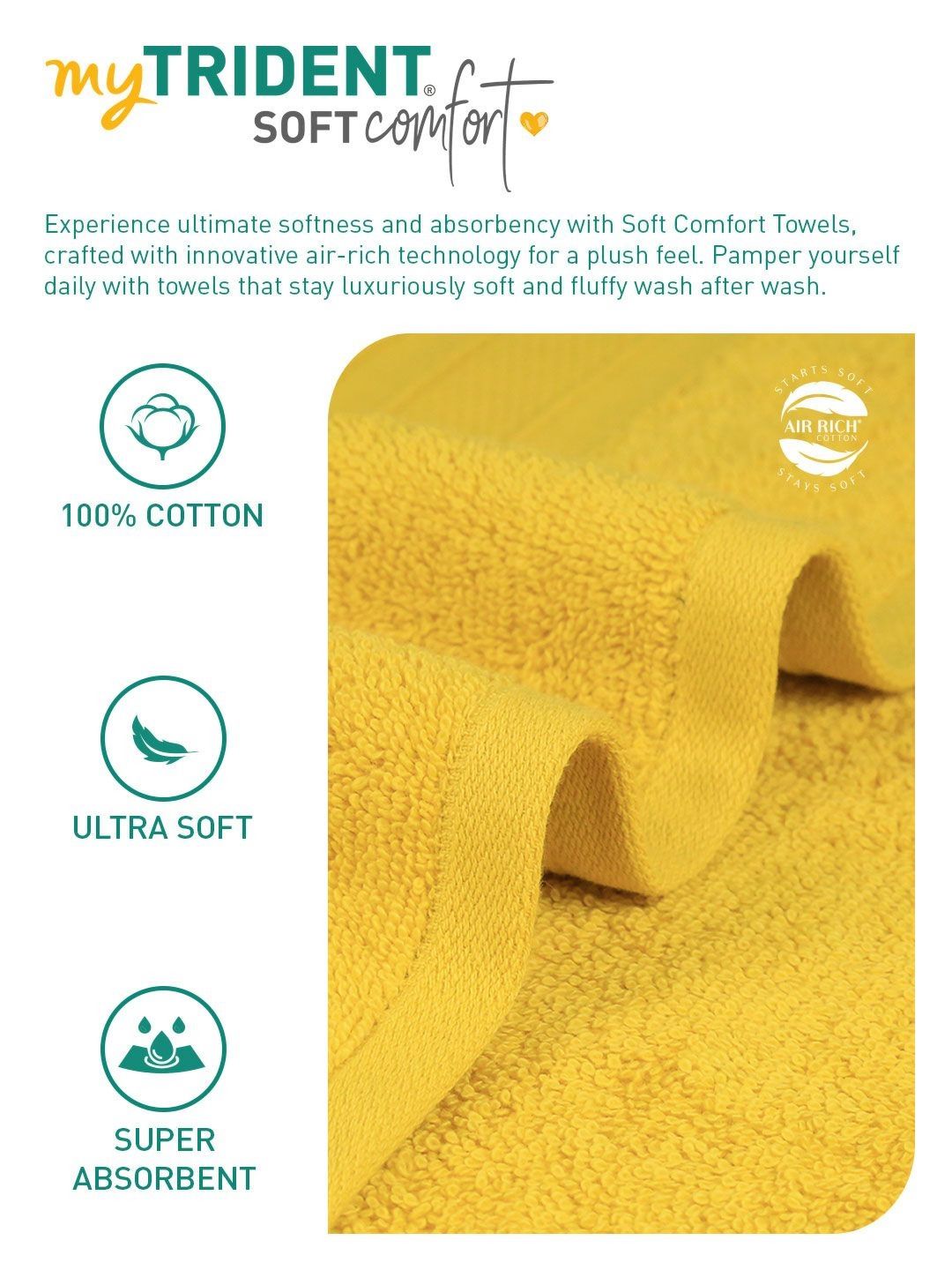 MYTRIDENT Yellow 12 Pieces 500 GSM Pure Cotton Face Towels