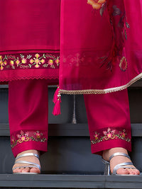 Varanga Floral Yoke Design Thread Work Straight Kurta With Trouser And Dupatta
