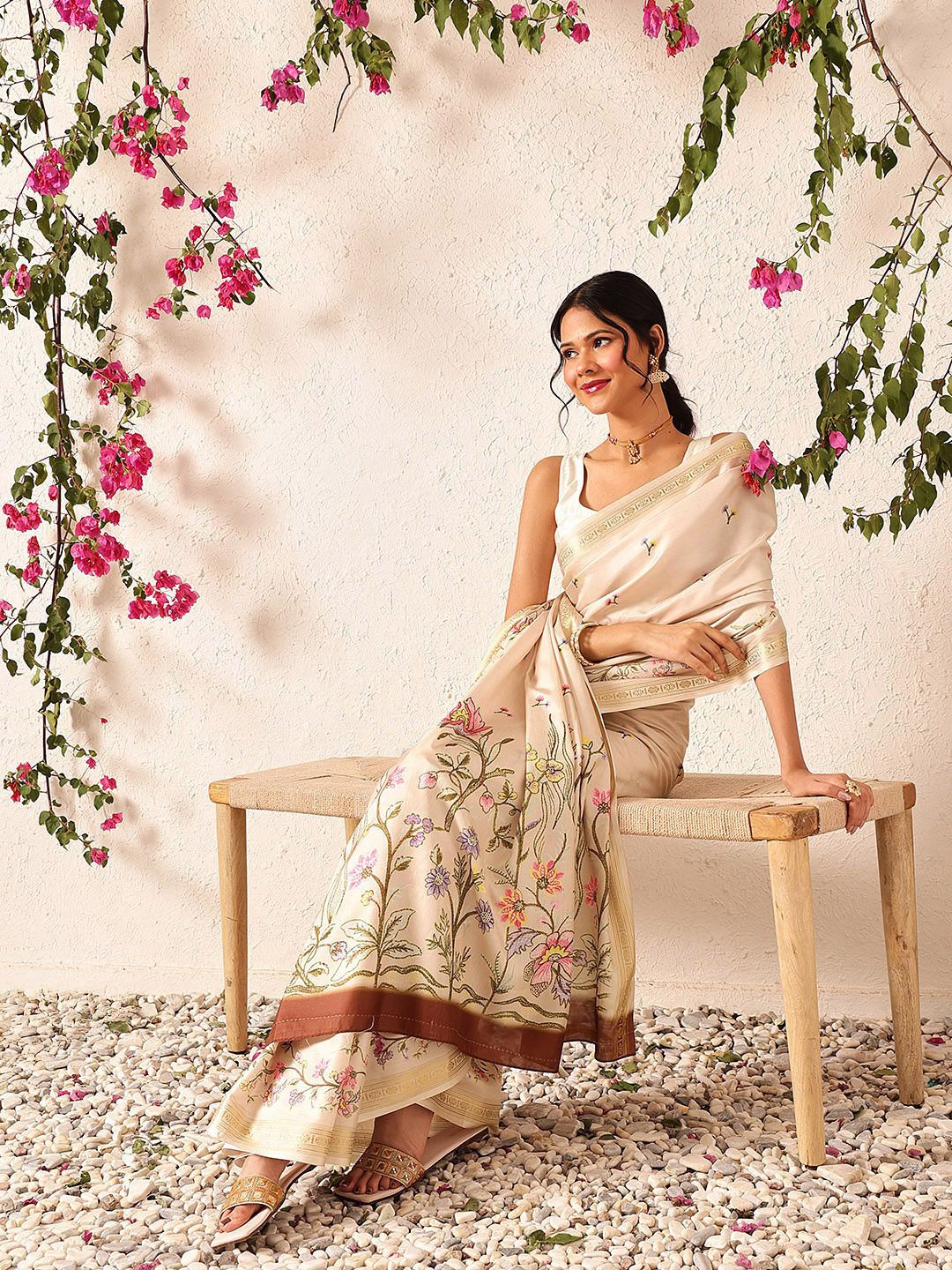 Silk Land Tussar Color Soft Silk Floral Digital Printed Saree