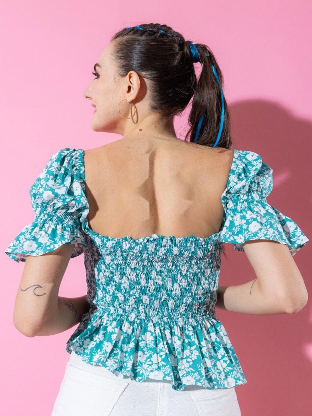 DressBerry Women Floral Printed Cinched Waist Top