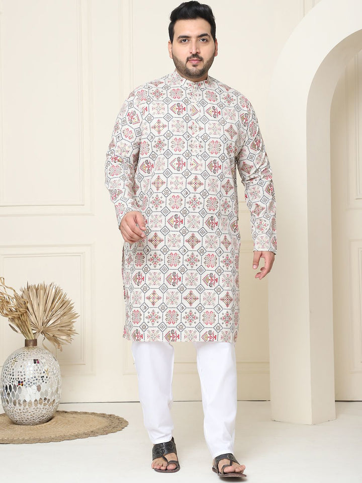 SOJANYA PLUS Ethnic Motifs Printed Cotton Linen Straight Kurta with Pyjamas
