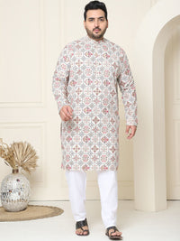 SOJANYA PLUS Ethnic Motifs Printed Cotton Linen Straight Kurta with Pyjamas