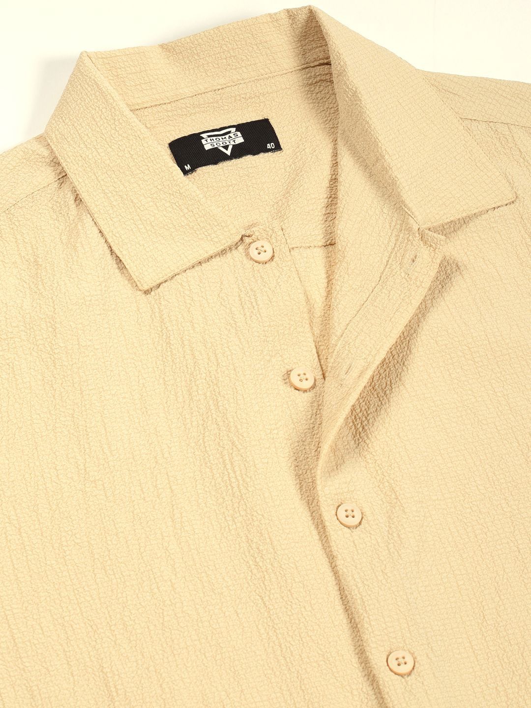 Thomas Scott Men Premium Spread Collar Textured Cotton Casual Shirt