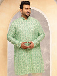 SOJANYA PLUS Men Bandhani Printed Festive Linen Straight Kurta