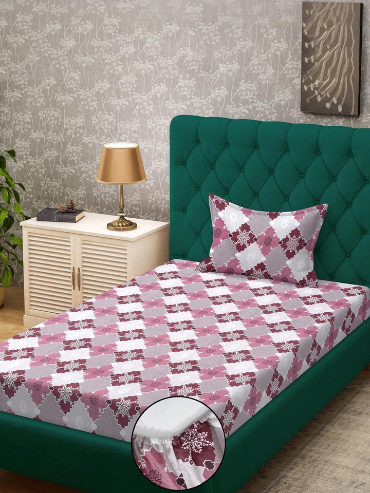 KLOTTHE Pink Geometric Cotton Single Bedsheets