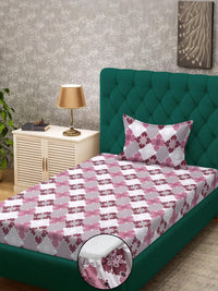 KLOTTHE Pink Geometric Cotton Single Bedsheets