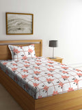 Myntra Elegant Homes White & Peach Printed 300 TC Single Bedsheet Set 2.25 m x 1.5 m