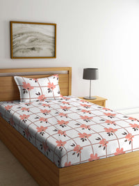 Myntra Elegant Homes White & Peach Printed 300 TC Single Bedsheet Set 2.25 m x 1.5 m