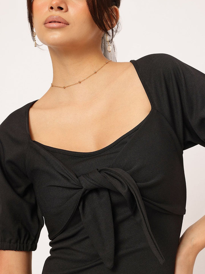 DressBerry Romantic Grunge Tie-Up Puff Sleeves Mini Dress