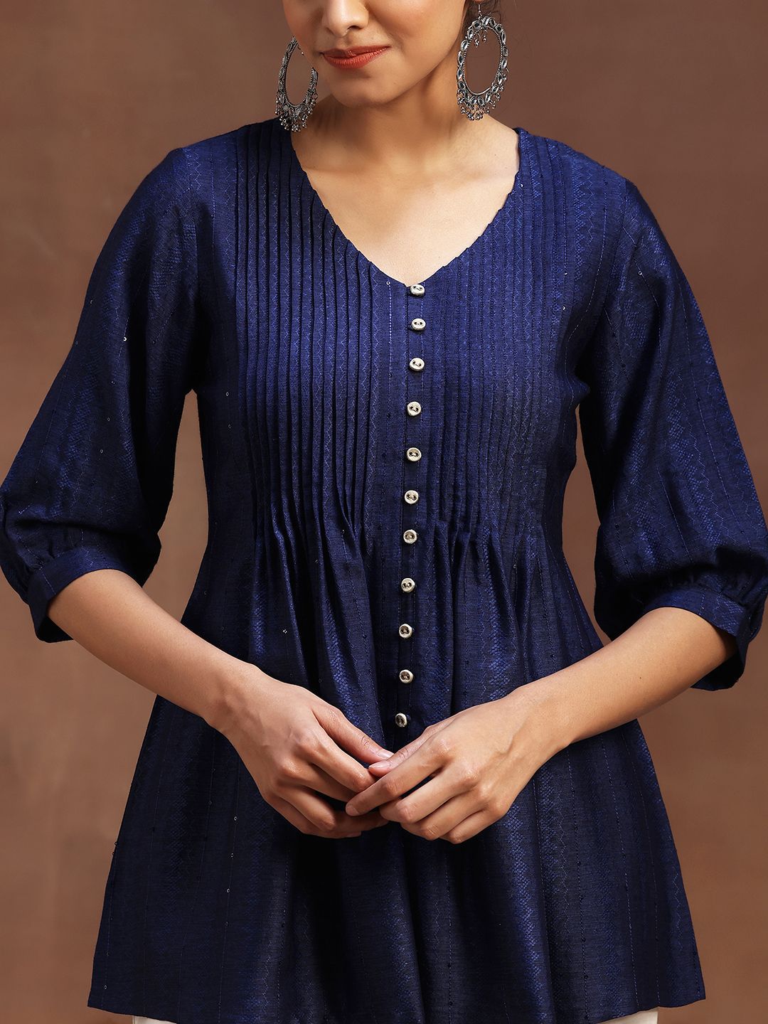 Libas Ethnic Motifs Woven Design V-Neck Pleated Kurti