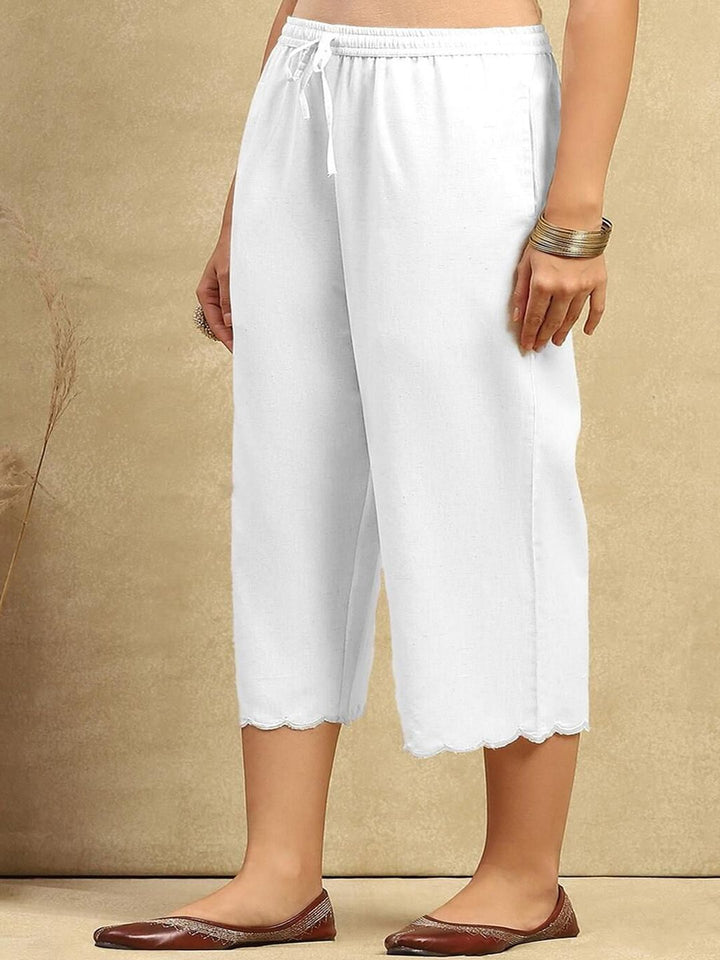 House of Chikankari Women White Cotton Solid Pant